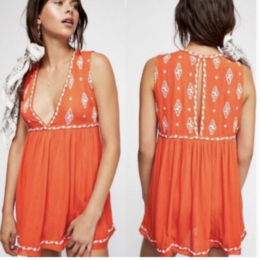 Free People orange embroidered boho dress/tunic size XS